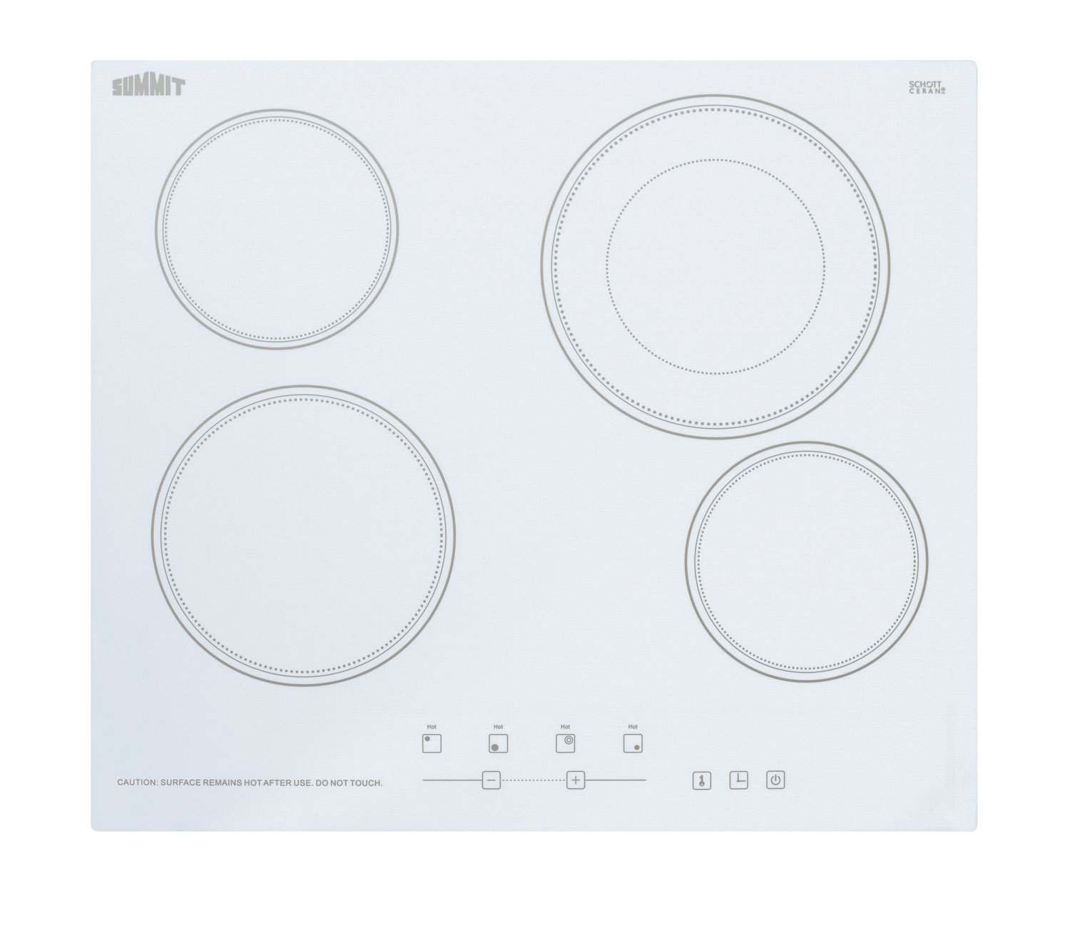 230V 4-burner cooktop in white ceramic Schott glass with digital touch controls and an extra large 8